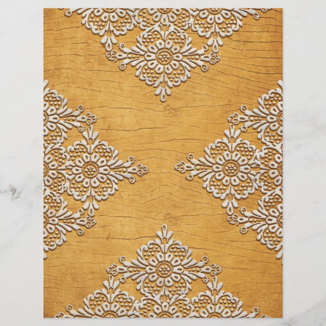 Gold Rustic Wood & White Lace Scrapbook Paper (Vorderseite)