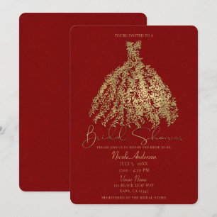 Gold & Rustikal Rot Botanisches Kleid Brautparty Einladung