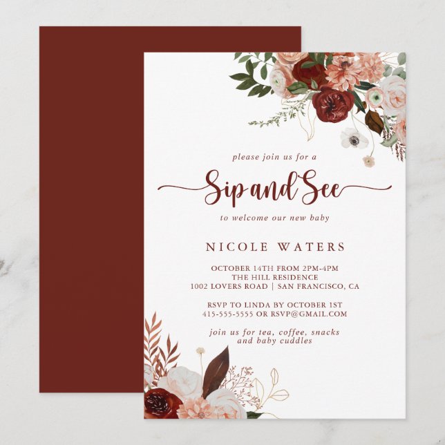 Gold Rustikale farbenfrohe Blütensippe und sehen Einladung (Vorne/Hinten)