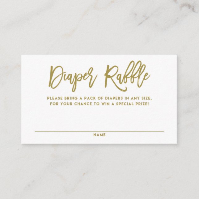 Gold Rustikale Hand Letter Windel Raffle Card Begleitkarte (Vorderseite)