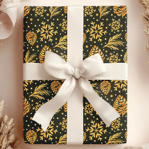 Gold Rustikale Pine Cone Green Holiday Weihnachten Geschenkpapier