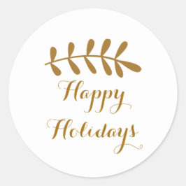 Gold Rustikales Leaf Elegantes Einfaches Weiß Runder Aufkleber