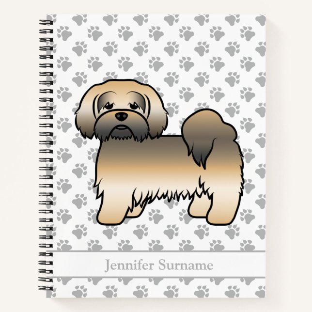 Gold Sable Lhasa Apso Cartoon Dog & Name Notizbuch (Vorderseite)