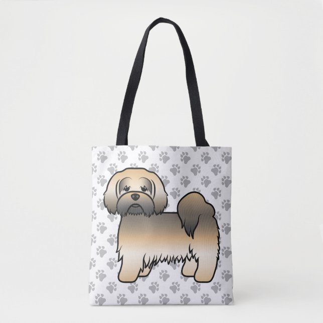 Gold Sable Lhasa Apso Cartoon Dog & Paws (Vorderseite)