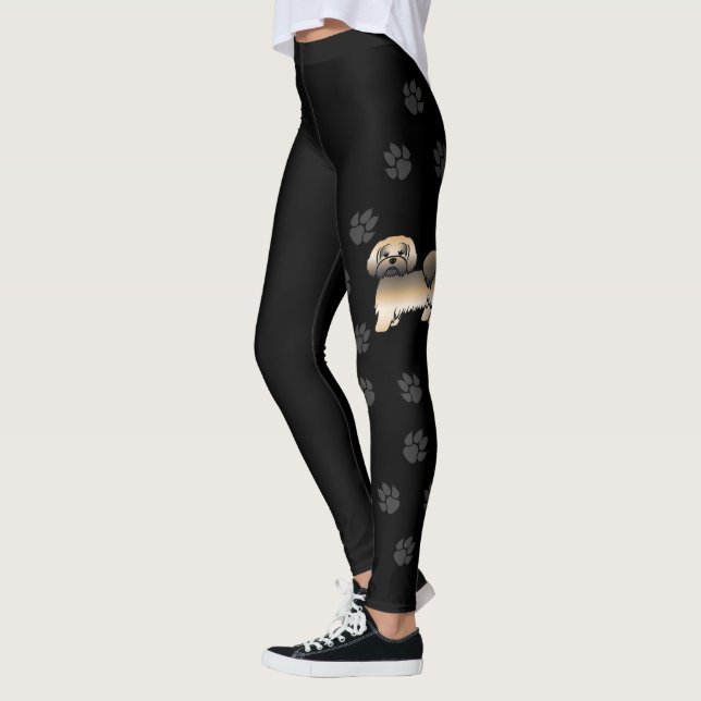 Gold Sable Lhasa Apso Cartoon Dog & Paws Leggings (Links)