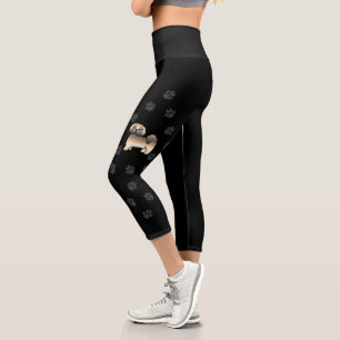 Gold Sable Lhasa Apso Cartoon Hund & Pfoten Capri Leggings