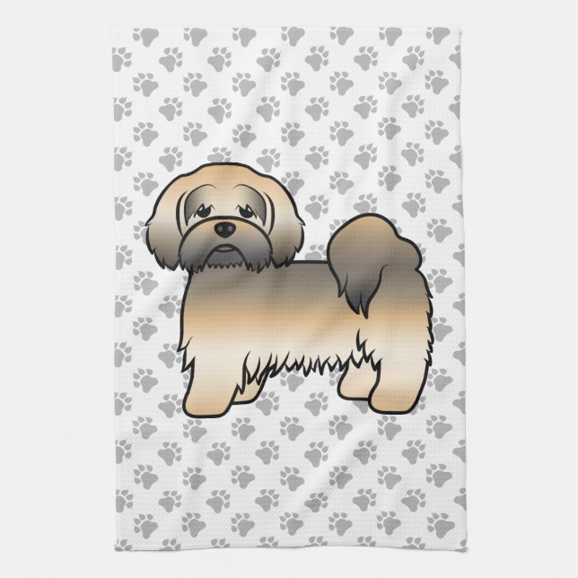 Gold Sable Lhasa Apso Niedlich Cartoon Dog Geschirrtuch (Vertikal)