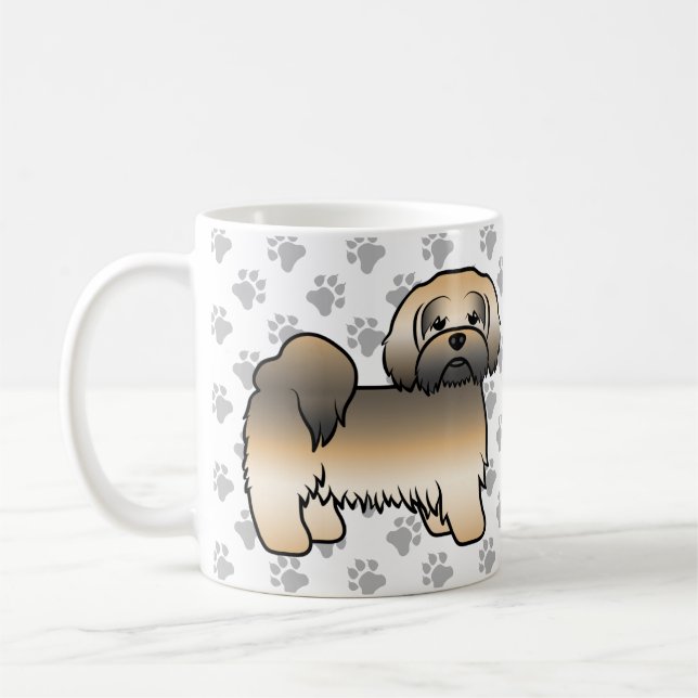 Gold Sable Lhasa Apso Niedlich Cartoon Dog Kaffeetasse (Links)