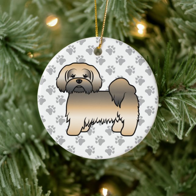 Gold Sable Lhasa Apso Niedlich Cartoon Dog Keramik Ornament (Baum)