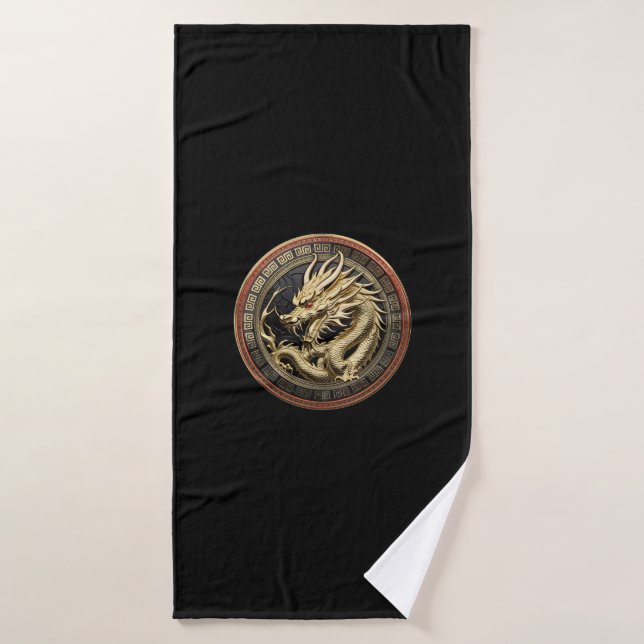 Gold Sacred Eastern Dragon Medallion Badehandtuch (Badehandtuch)
