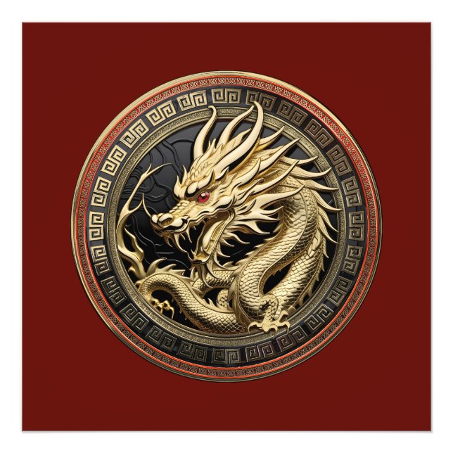 Gold Sacred Eastern Dragon Medallion Fotodruck (Vorne)