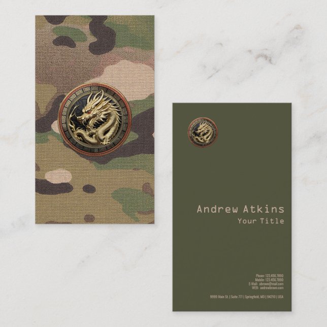 Gold Sacred Eastern Dragon Medallion on Red Velvet Visitenkarte (Vorne/Hinten)