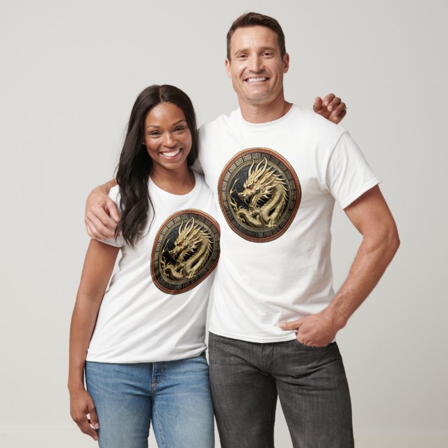 Gold Sacred Eastern Dragon Medallion T-Shirt (Unisex)