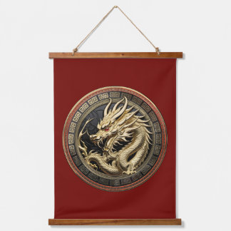 Gold Sacred Eastern Dragon Medallion Wandteppich Mit Holzrahmen
