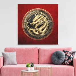 Gold Sacred Eastern Dragon über Medallion Leinwanddruck