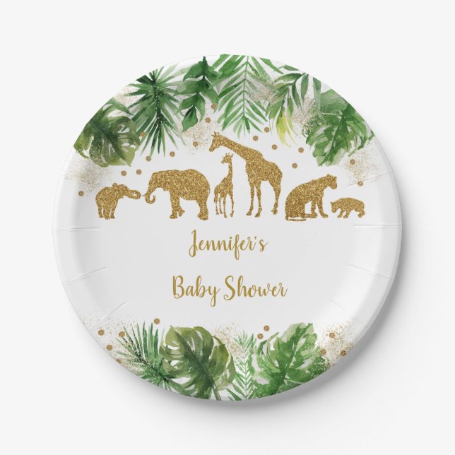 Gold Safari Animal Baby Dusche Pappteller (Vorderseite)