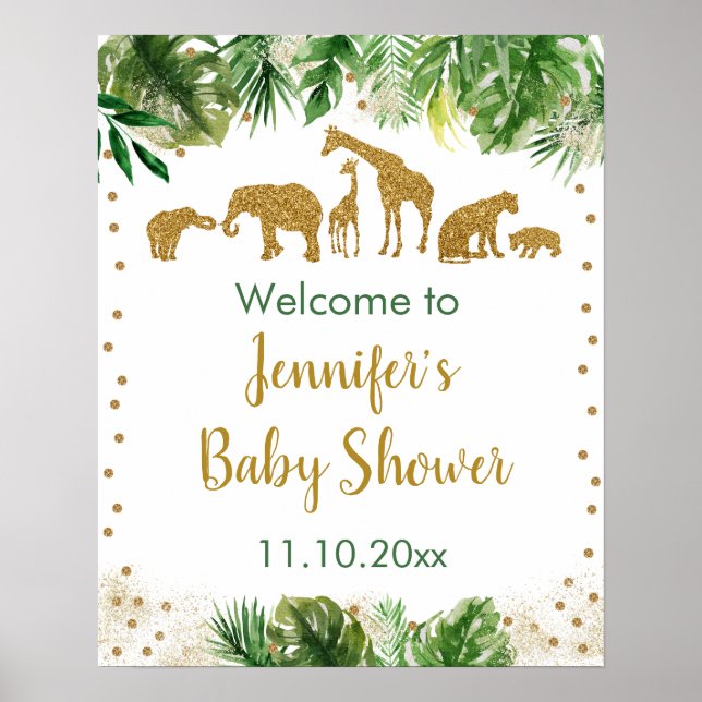 Gold Safari Animal Baby Dusche Willkommen Poster (Vorne)