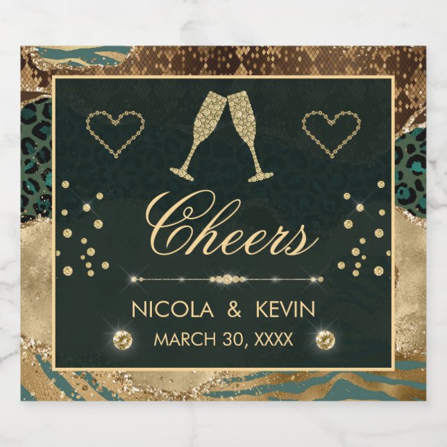 Gold Safari Animal Print Glitzer Agate Wedding (Einzelnes Label)