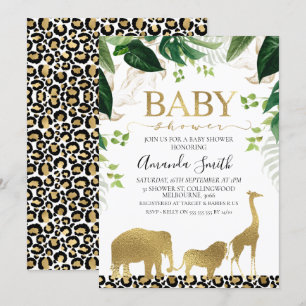 Gold Safari Animals Foliage Baby Dusche Einladung