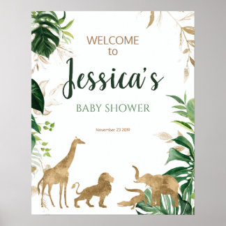 Gold Safari Baby Dusche Begrüßungszeichen Poster