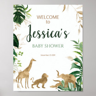 Gold Safari Baby Dusche Begrüßungszeichen Poster
