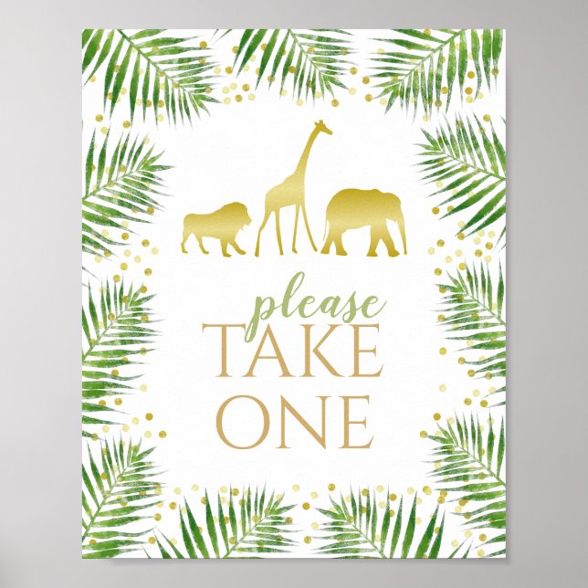 Gold Safari Baby Shower Favoriten Ein Zeichen nehm Poster (Vorne)
