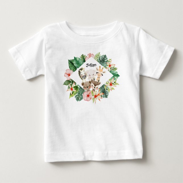 Gold Safari Friends | Wasserfarbene Blütenpflanzen Baby T-shirt (Vorderseite)