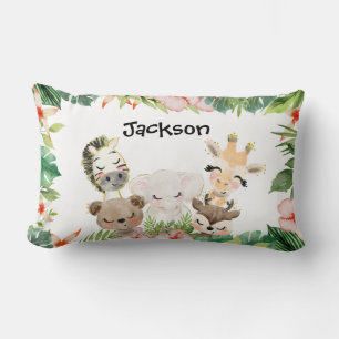 Gold Safari Friends Wasserfarbene Blütenpflanzen Lendenkissen