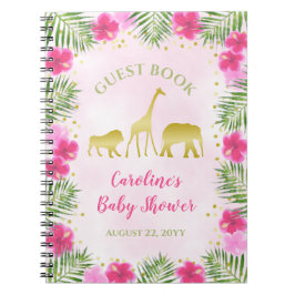 Gold Safari Pink Floral Baby Shower Guest Book Notizblock