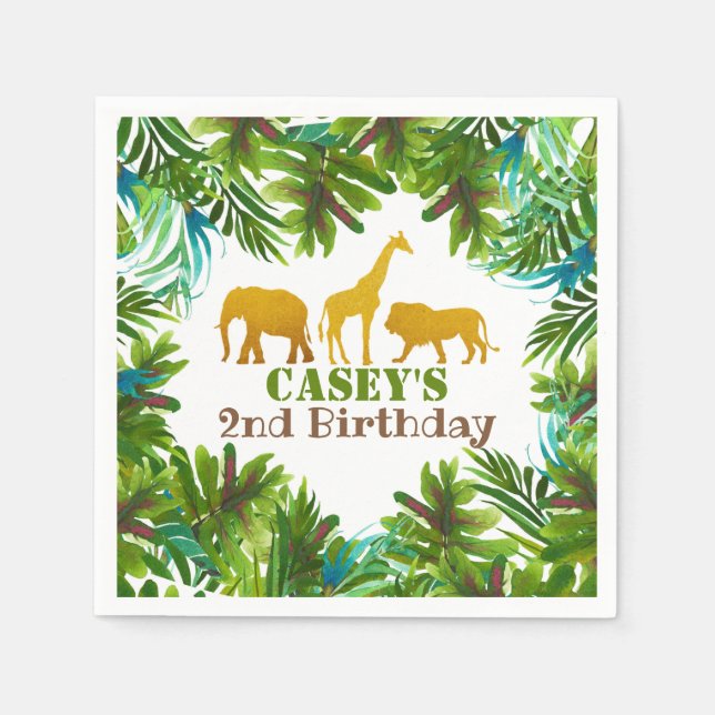 Gold Safari Tiere Geburtstagsparty Napkin - Custom Serviette (Vorderseite)