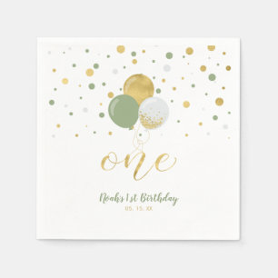 Gold & Sage Ballons, Konfetti Junge 1. Geburtstag Serviette