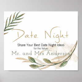 Gold Sage Green Floral Date Night Sign Poster