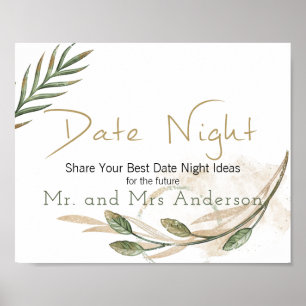 Gold Sage Green Floral Date Night Sign Poster