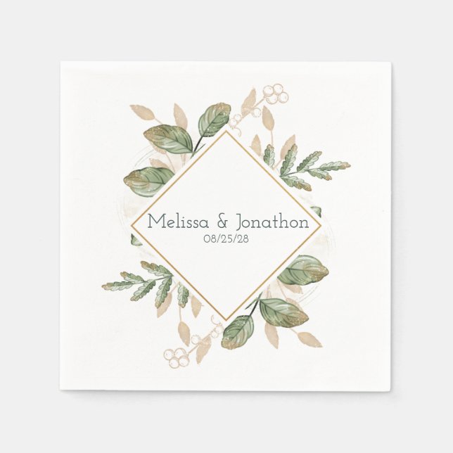 Gold Sage Green Floral Wedding Napkins Serviette (Vorderseite)