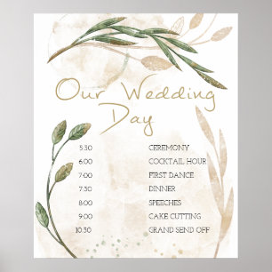 Gold Sage Green Floral Wedding Plan Poster