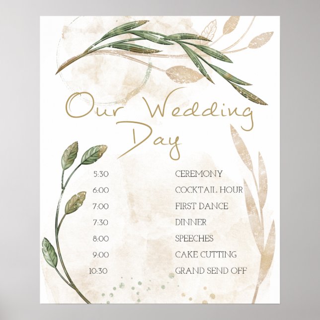 Gold Sage Green Floral Wedding Plan Poster (Vorne)