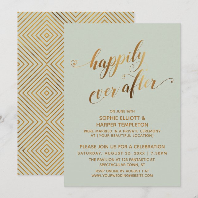 Gold & Sage Green glücklich je nach Hochzeit Einladung (Vorne/Hinten)