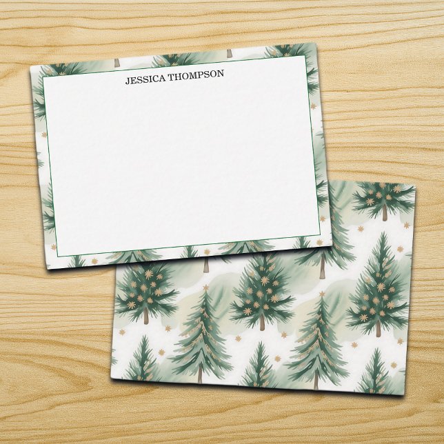 Gold Sage Pine Trees Winter Custom Mitteilungskarte (Von Creator hochgeladen)
