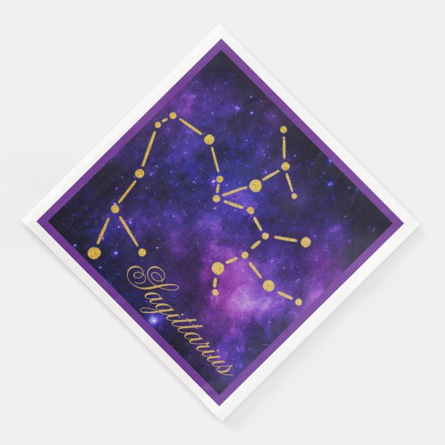 Gold Sagittarius Constellation auf Dunkelgalaxie | Serviette (Ecke)