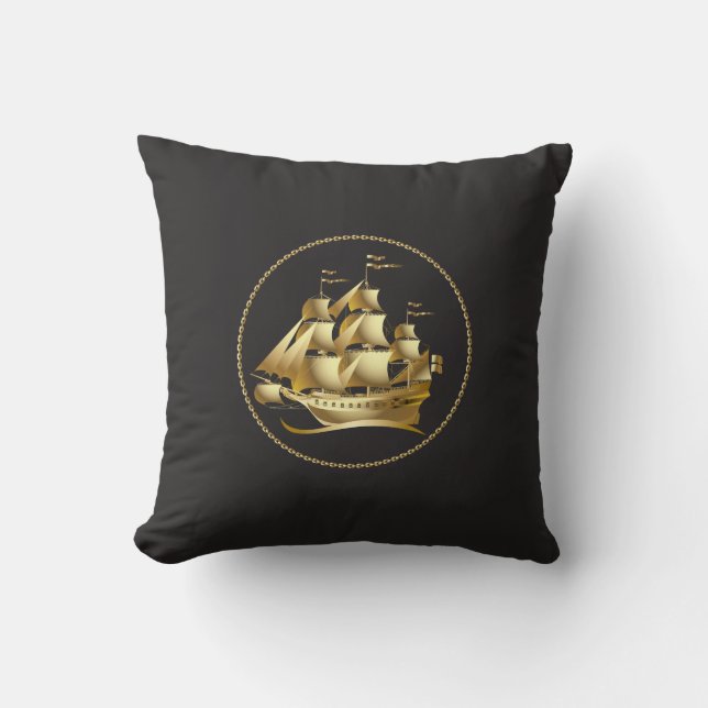 Gold Sailboat Nautical Kissen (Vorderseite)