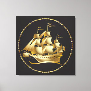 Gold Sailboat Nautical Leinwanddruck
