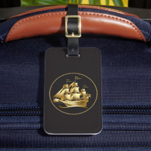Gold Sailboat Nautical Personalisiert Gepäckanhänger