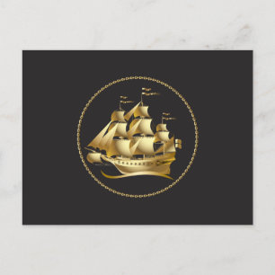 Gold Sailboat Nautical Postkarte
