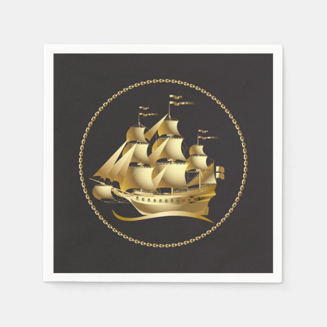 Gold Sailboat Nautical Serviette (Vorderseite)