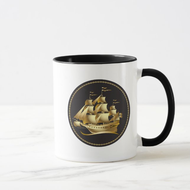 Gold Sailboat Nautical Tasse (Rechts)