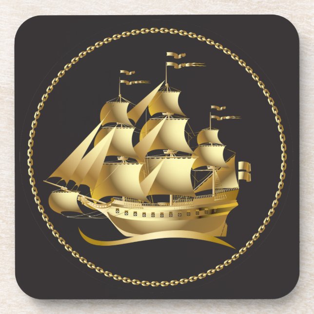 Gold Sailboat Nautical Untersetzer (Vorderseite)