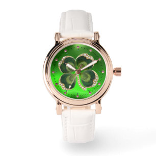 Gold Saint Patrick Kleeblatt Jewel mit Perlen Armbanduhr