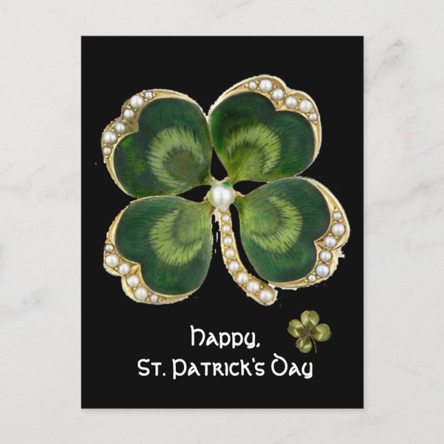 Gold Saint Patrick Kleeblatt Jewel mit Perlen Postkarte (Vorderseite)