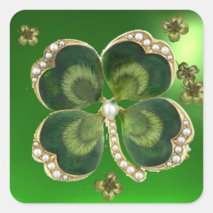 Gold Saint Patrick Kleeblatt Jewel mit Perlen Quadratischer Aufkleber