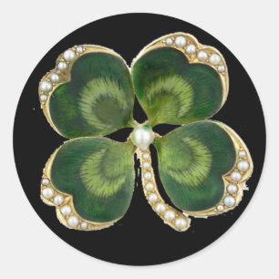 Gold Saint Patrick Kleeblatt Jewel mit Perlen Runder Aufkleber